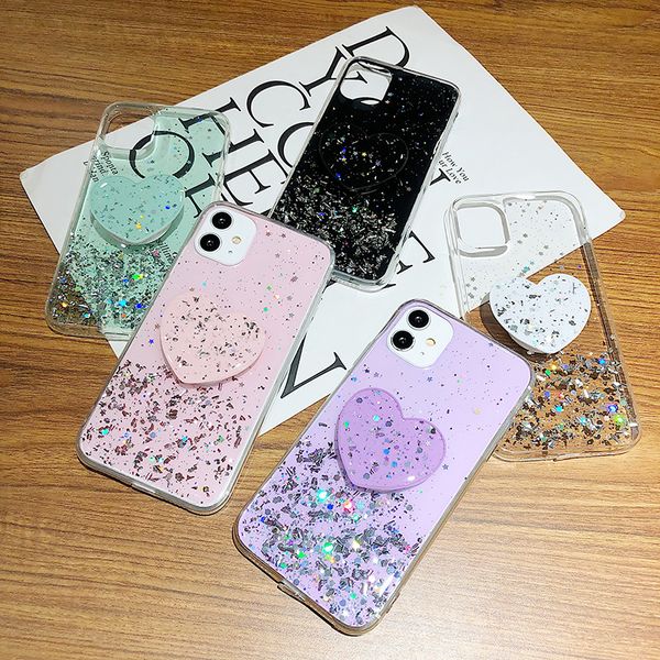 

purple glitter heart holder phone case for iphone 11 pro max 6 6s 7 8 plus epoxy bling covers for iphone se 2020 x xr xs max