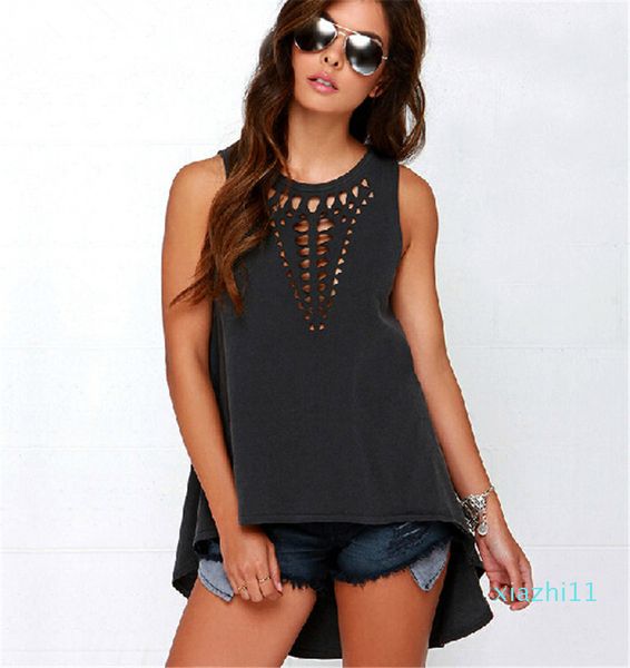 

casual blusas 2016 new retro hollow women shirts sleeveless casual plus size loose blouse black, White