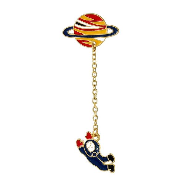 

new fashion vintage designer enamel spaceman planet charm costume brooch pins jewelry accessories for women 6.3x2.5cm 1piece, Gray