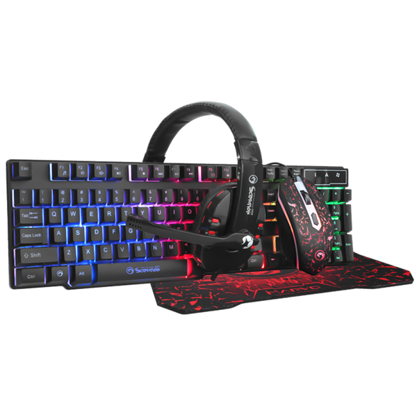 

keyboard mouse combos gaming and headest pad bundle usb wired professional rainbow backlight for computer /desktop