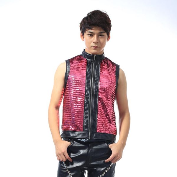 

s-6xlfashion waistcoat man sequined jacket dance costumes a male singer bar nightclub costumes, Black;white