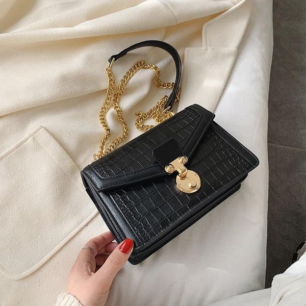 

chain strap new fashion small female shoulder messenger bag stone pattern pu leather crossbody bags for women ladies' flap bag