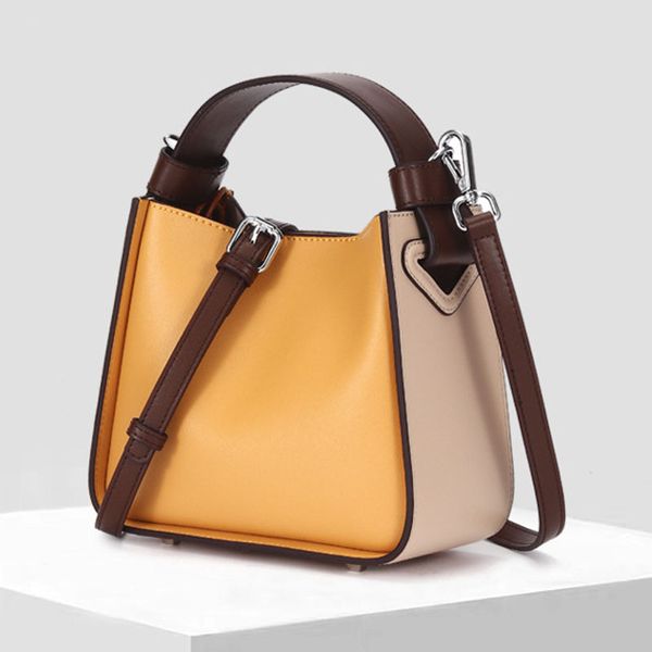 

hit color women small bucket bag fashion cowhide composite bag retro tote single shoulder messenger girls simple handbag