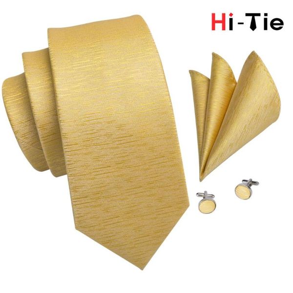 

men silk ties solid yellow necktie gold neck tie handkerchief cufflinks set formal cravat gift for wedding party hi-tie c-3251, Black;gray