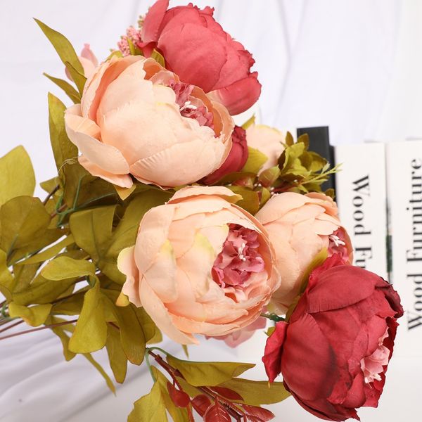 

decorative flowers & wreaths 1 bouquet/13 heads artificial peony silk flower real touch vase for wedding home party xmas decoration