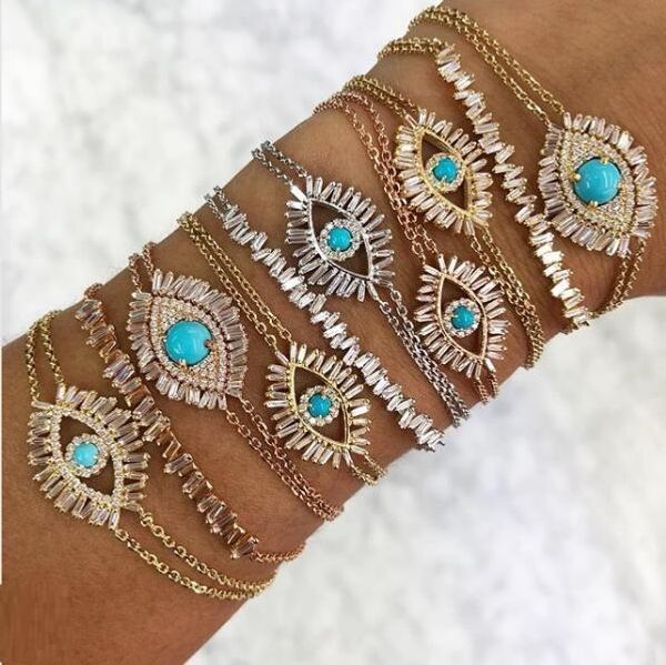 

cubic zirconia cz eye bracelet 3 color luxury gorgeous women gift turquoises gem shiny chic evil eye jewelry, Golden;silver