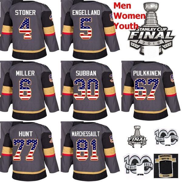 

2018 stanley cup final patch clayton stoner marchessault millerÂ engelland pulkkinen brad hunt subban vegas golden knights hockey jersey, Black;red