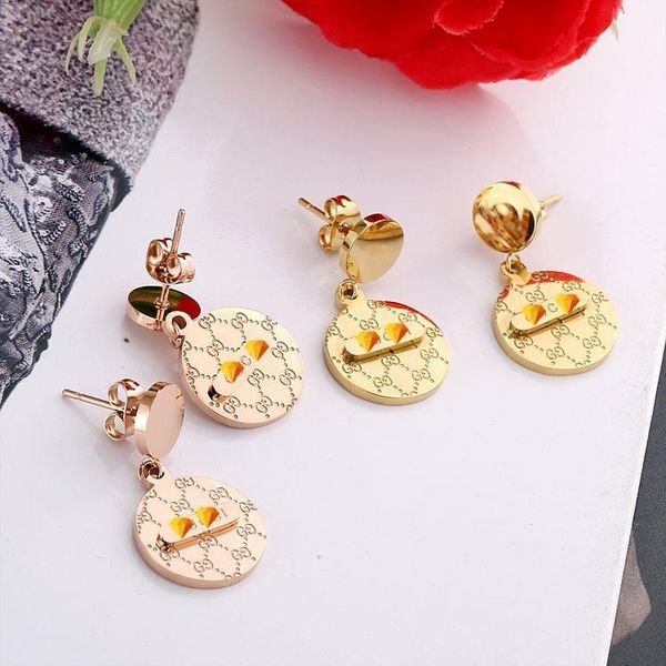 

titanium steel jewelry earrings small round hanging big round earrings fashion exquisite ladies simple titanium steel earrings jewelry, Golden