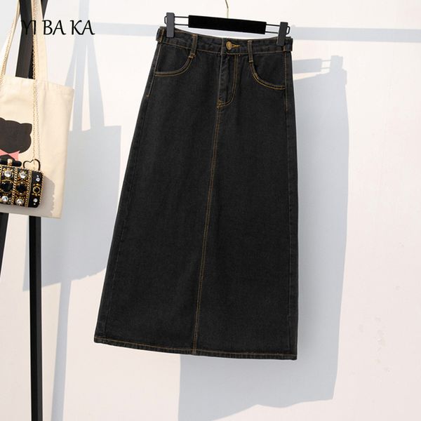 

skirts denim skirt fashion autumn high waist korean black blue package hip jeans harajuku plus size women long