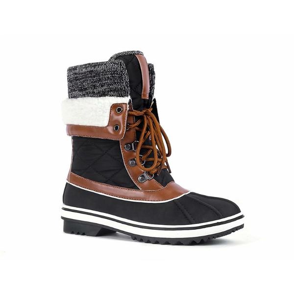 

maxmuxun winter snow boots women multi color stitching lace lamb boots warm waterproof non slip shoes, Black