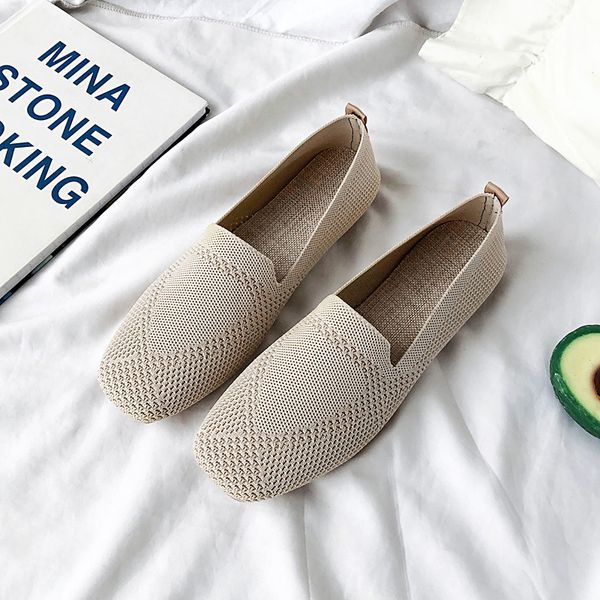 

flat women's shoes 2020 spring breathable soft bottom pregnant women pea knitting casual shoes zapatos mujer 2020 ladies, Black