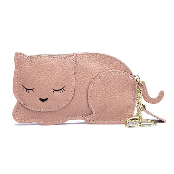 

cute cat ultra-thin women coin purse cow leather woman coin purse lady zipper coin wallet key holder small money bag, Red;black