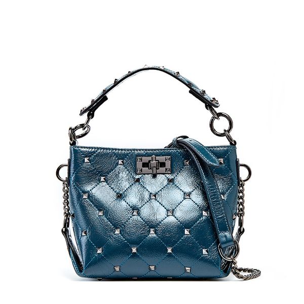 

winter rivet plaid black bucket crossbody bag messenger bag tote bags women bags 2020 handbags genuine leather
