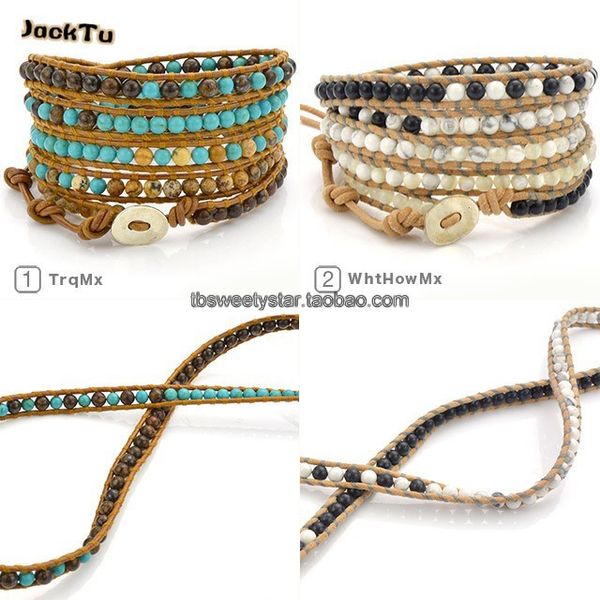 

jtjacktu bronzite beads 5 wrap leather bracelet, Golden;silver