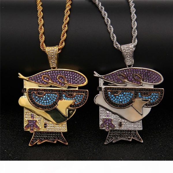 

brand designer hip hop jewelry men mr. bird cartoon pendant necklaces multicolour cubic zirconia gold necklace, Silver