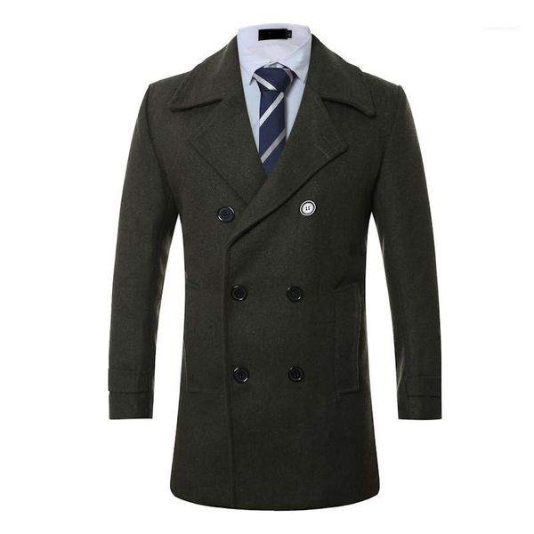 

men double breasted wool blends coats gentlemen autumn winter slim fit coats, Black