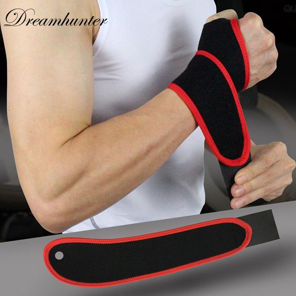 

adjustable wrist support brace wristband men women gym wrestle sports badminton tennis weightlifting protection wrist 3 colors, Black;red
