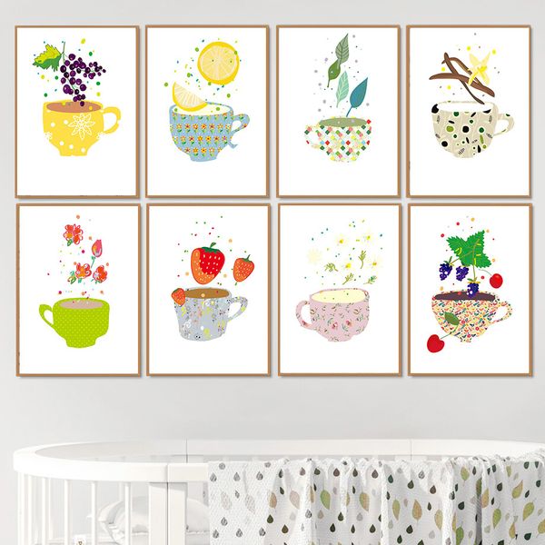 

fruits cup pictures avocado lemon grape strawberry kiwi posters nursery dining living room prints nordic painting art home decor