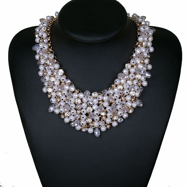 

luxury retro jewelry big chunky exaggerated statement necklace maxi imitation pearl collars pendants necklaces ing, Silver