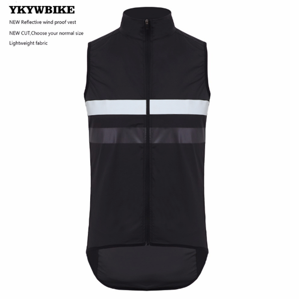 

ykywbike cycling gilet wind riding vest sleeveless jersey windproof cycling jackets zip pocket high visibility reflective, Black
