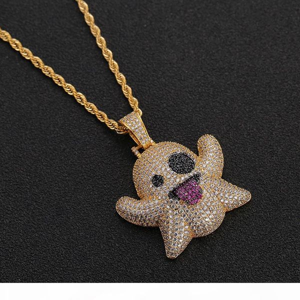 

hip hop iced out cubic zircon naughty ghost pendant necklace copper gold silver color men women jewelry
