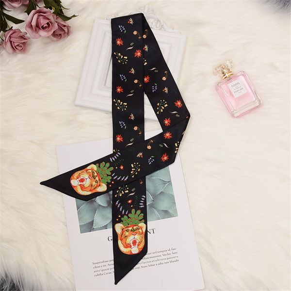 

tiger and flower print luxury bag strap scarf women silk scarf beautiful head headwear scarves bag accessories ribbon hz71, Blue;gray