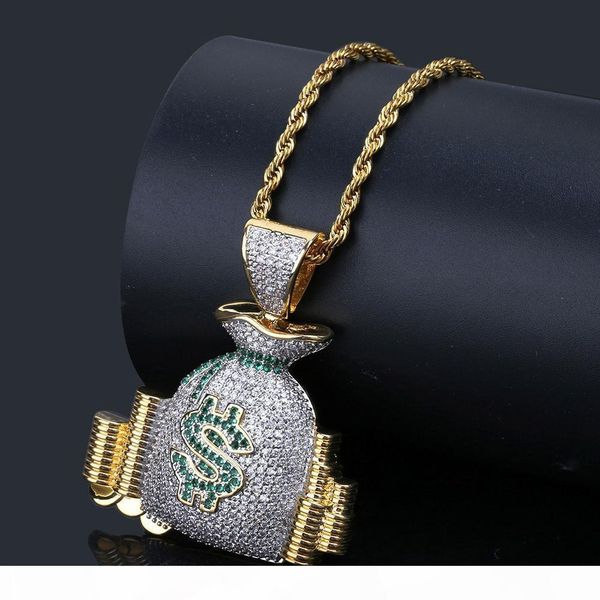 

individual dollar dollar symbol bag coin pendant zircon-inlaid hip-hop necklace jewelry selling in europe and america, Silver