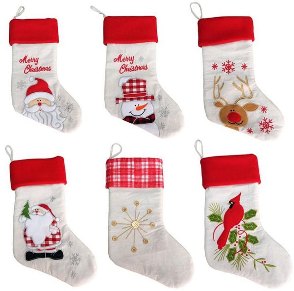 

new arrival christmas large stocking 50pcs santa canvas sock gift bag xmas decoration candy bag christmas tree ornaments sn2114