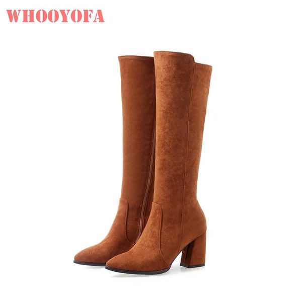 

brand new winter fashion black yellow women knee high nude boots square heels lady dress shoes w187 plus big size 12 32 43 47