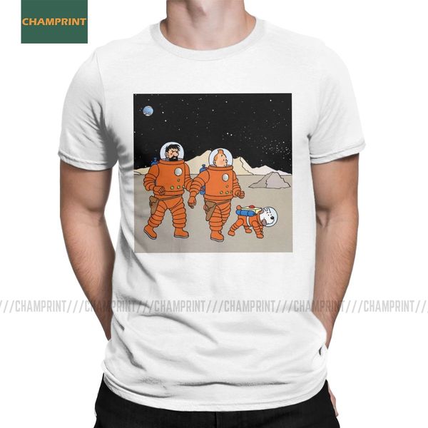 

the adventures of tintin haddock astronauts men t shirt herge comic snowy captain dog tees short sleeve t-shirts pure cotton top