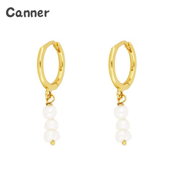 

canner fashion lantern pearl string pendant hoop earrings for women girls wedding earrings 925 sterling silver jewelry orecchini, Golden;silver