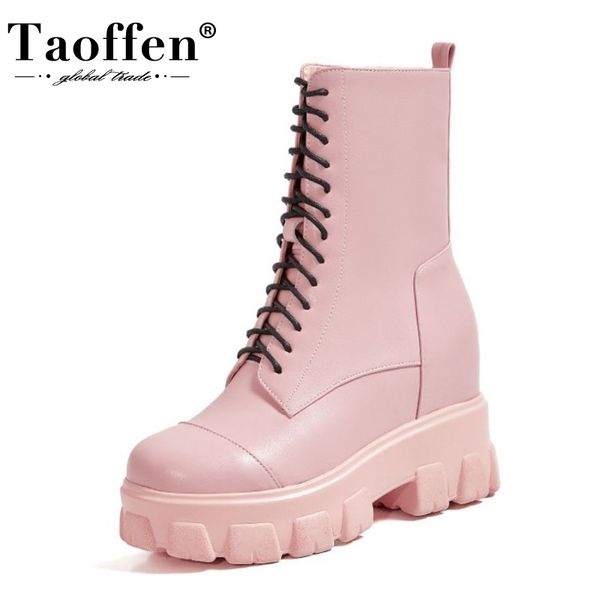

taoffen size 33-43 women boots fashion platform thick bottom winter shoes woman zipper short boot casual lady office footwear, Black