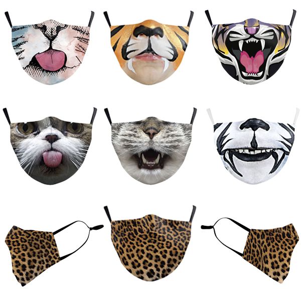 

dhl mask fashion digital printing leopard print cat animal mouth mask dustproof and sunscreen adjustable mask