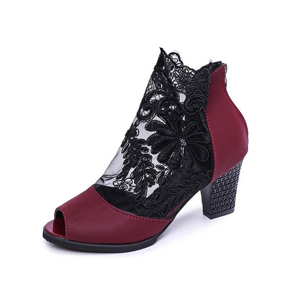 

women crystal lace woman high heels peep toe mesh zip female classics solid platform sandals ladies party shoes y200620, Black