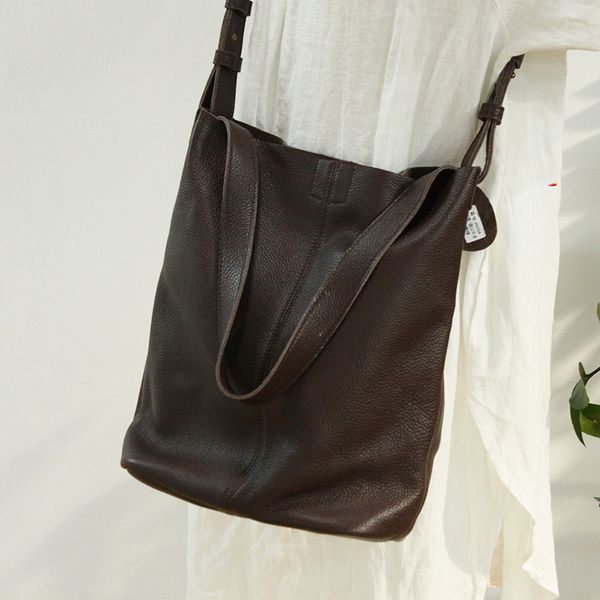 

portable bucket style shoulder bag female real leather handbag practical soft cowhide shopping crossbody bags bolsa