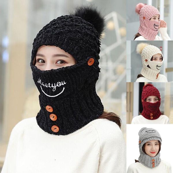 

women winter warm hooded cap with large pompom hat knitted crystal ladies fashion beanie gifts, Blue;gray