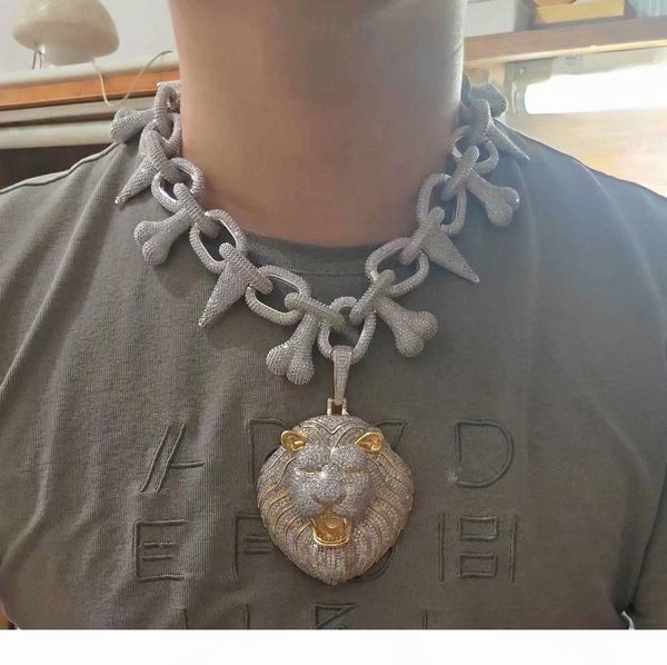 

mens iced out hip hop chain pendants luxury designer jewelry men diamond necklace big pendant bling lion charms rapper cuban link hiphop new, Silver