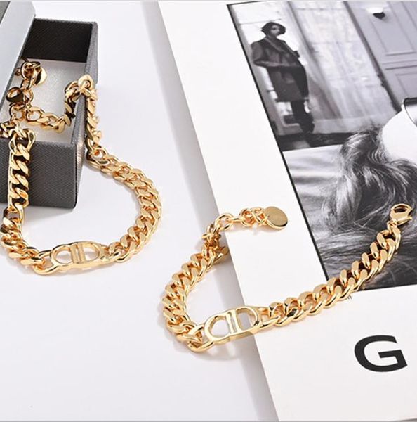 

letter chain necklace women's net red short clavicle chain neck chain sand gold tide hip bracelet, Golden;silver