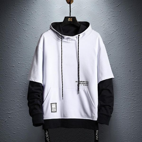 

patchwork hoodie sweatshirt mens 2020 autumn hip hop cotton pullover hoodies streetwear japan style clothes colorblock hoodie, Black