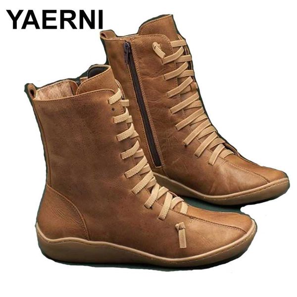 

yaerniautumn vintage zipper ankle women boots woman retro leather shoes woman high boots women shoes fashion footweare1285, Black
