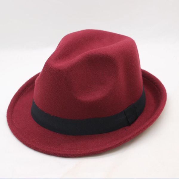 

мода осень 2020 зима fedoras женщины шерсть fedora hat мужчины джаз панама solid black vintage trilby hat войлок топ колпачков, Blue;gray