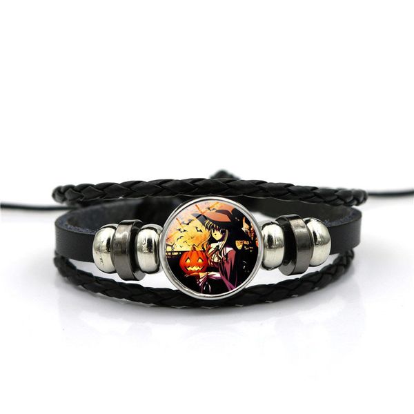 

charm bracelets 2021 handmade braided leather bangle halloween witch pumpkin series braclet classic women men couple glass dome jewelry, Golden;silver