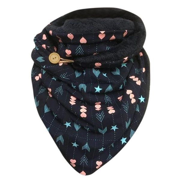

women winter warm print scarves vintage printing floral button wrap casual warm scarf poncho head warmer mouth cover#t2, Blue;gray
