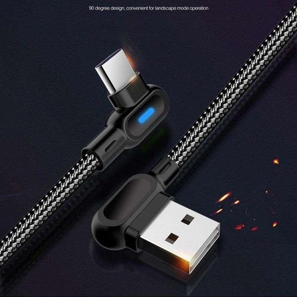 

double elbow type-c micro usb cables fast charge 90 degree cable with light for samsung huawei cable for all smart phone fast charger