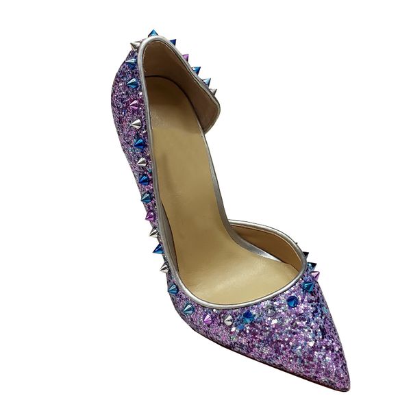 

knockout2020 красочной pointy bling шпилька фиолетового toe блеск женщины высокие каблуки обувь sexy сладкая женщина насосы обуви, Black