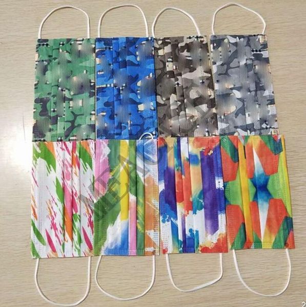 

adults fashion face mask disposible non-woven designer masks color tie dye plaid camo lace mask protective mouth cover haze masks d81004, Black;white