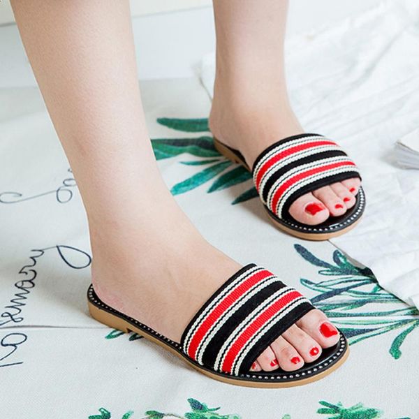 

женская open-toe тапочки летнего плоский пляж нашивка тапочки мода дама крытая открытая повседневная обувь женского флип-флоп нового, Black