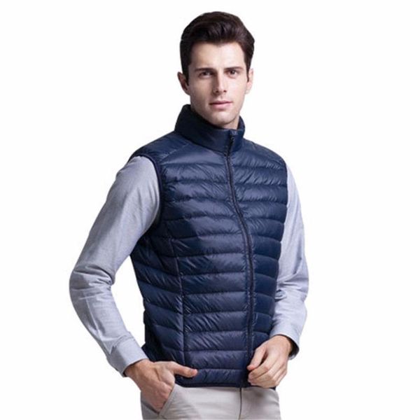 

men's down & parkas winter vest men waistcoat ultra light thin jacket warm outwear solid vests male 90% duck sleeveless, Black