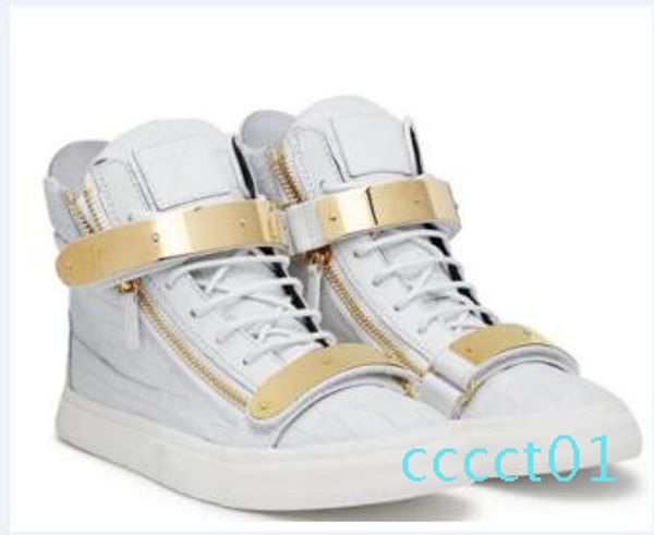 

italy designer shoes genuine leather flat casual shoes golden zipper runner runing men and women high help sneakers trainers ct01, Black