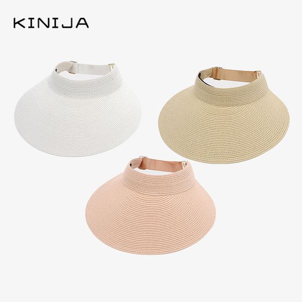 

new women summer visor hat foldable sun hat wide large brim beach empty straw chapeau female beach uv protection cap, Blue;gray